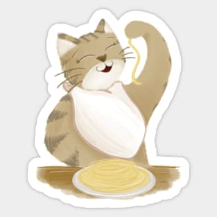 Cute cat eating spaghetti Sticker